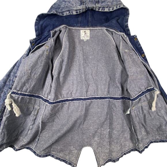 Vintage 90s Hooded Denim Jacket M/L | Stonewash Snap Front Festival Jacket Layer - Picture 5 of 16